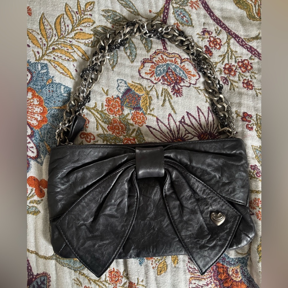 Juicey Couture Vintage Black Bow-Accent Chain Shoulder Bag